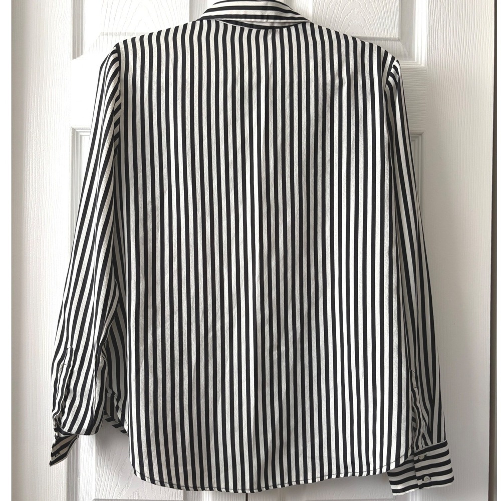 H&M Womens  Black & White Striped Button Down Shirt Blouse Size 8 Long Sleeve - Picture 2 of 8
